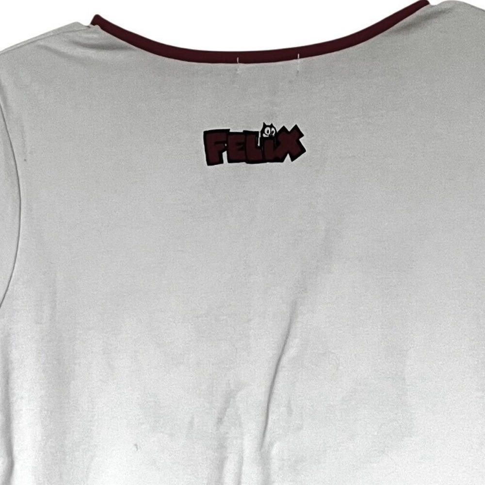 Vintage Felix the Cat Ringer Tee Womens White Red Graphic Cartoon Sz L - Picture 4 of 4